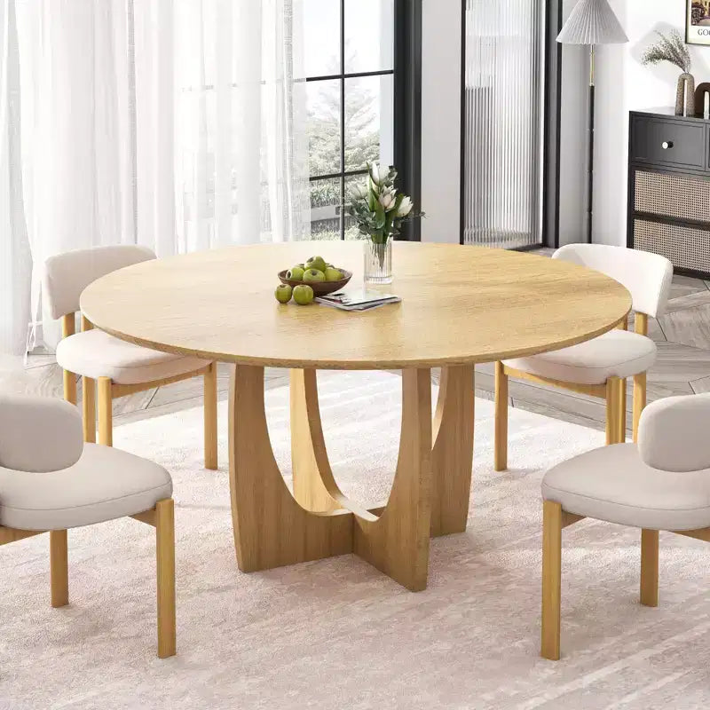 Table à manger ronde en bois MAYEERTY 42 pour 4, table de cuisine et salle à manger moderne de style campagnard