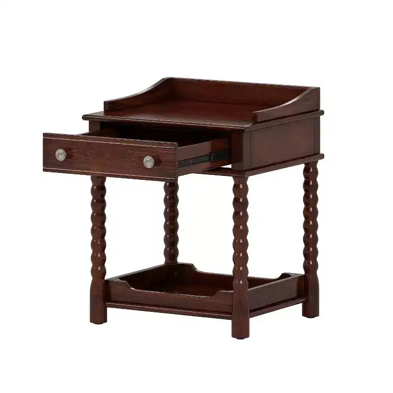 Table de chevet vintage, table d'appoint rétro pour canapé, table d'appoint avec tiroir, étagère ouverte et pieds tournés - ModernLuxe