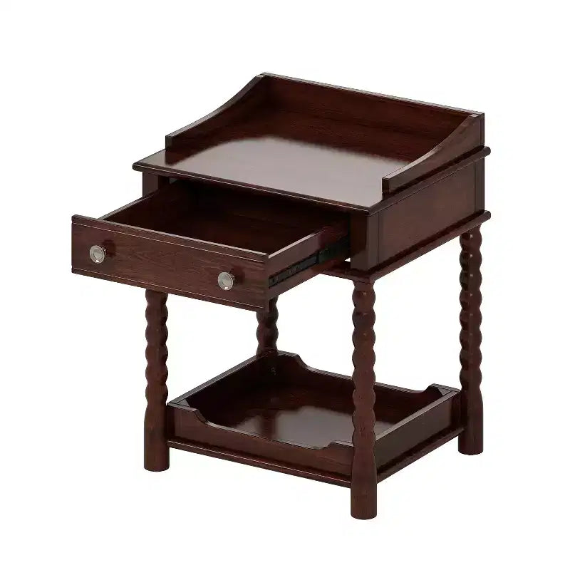 Table de chevet vintage, table d'appoint rétro pour canapé, table d'appoint avec tiroir, étagère ouverte et pieds tournés - ModernLuxe