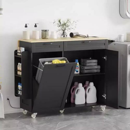 Acekool Rolling Kitchen Island Cart with Power Outlet, Storage Drawers and Drop Leaf