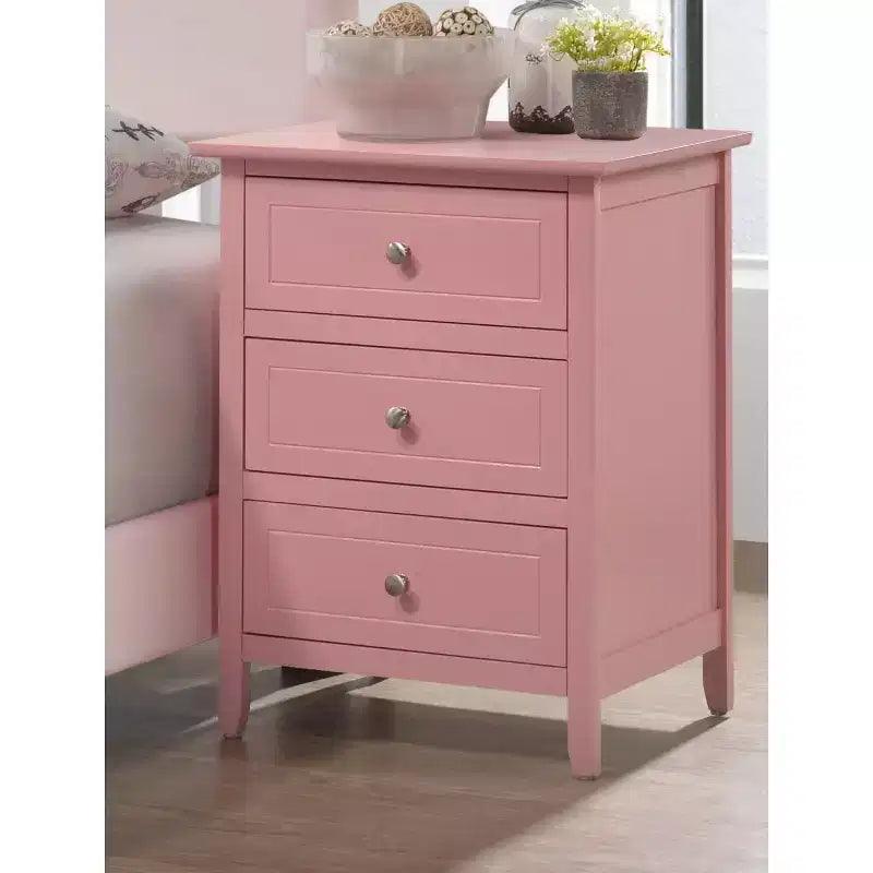 Table de chevet HomeStock rose 25x19x15, compacte avec finition gaie, plateau spacieux et accent ludique pour la décoration de la chambre à coucher