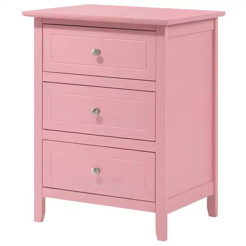 Table de chevet HomeStock rose 25x19x15, compacte avec finition gaie, plateau spacieux et accent ludique pour la décoration de la chambre à coucher