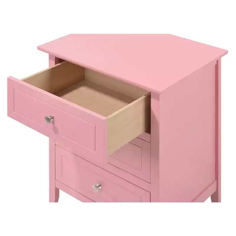 Table de chevet HomeStock rose 25x19x15, compacte avec finition gaie, plateau spacieux et accent ludique pour la décoration de la chambre à coucher