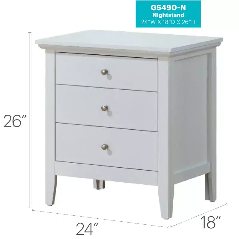 Table de chevet blanche HomeStock 66x61x46 cm avec trois tiroirs spacieux, table de chevet compacte pour le rangement de la chambre et accent lumineux élégant