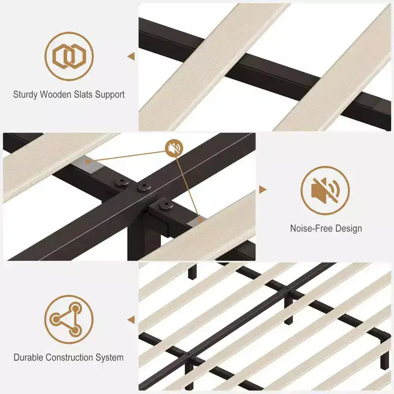 Lit Coolmee avec lumières LED, tailles Full/Queen/King, plateforme rembourrée avec station de charge et tête de lit de rangement à 2 niveaux