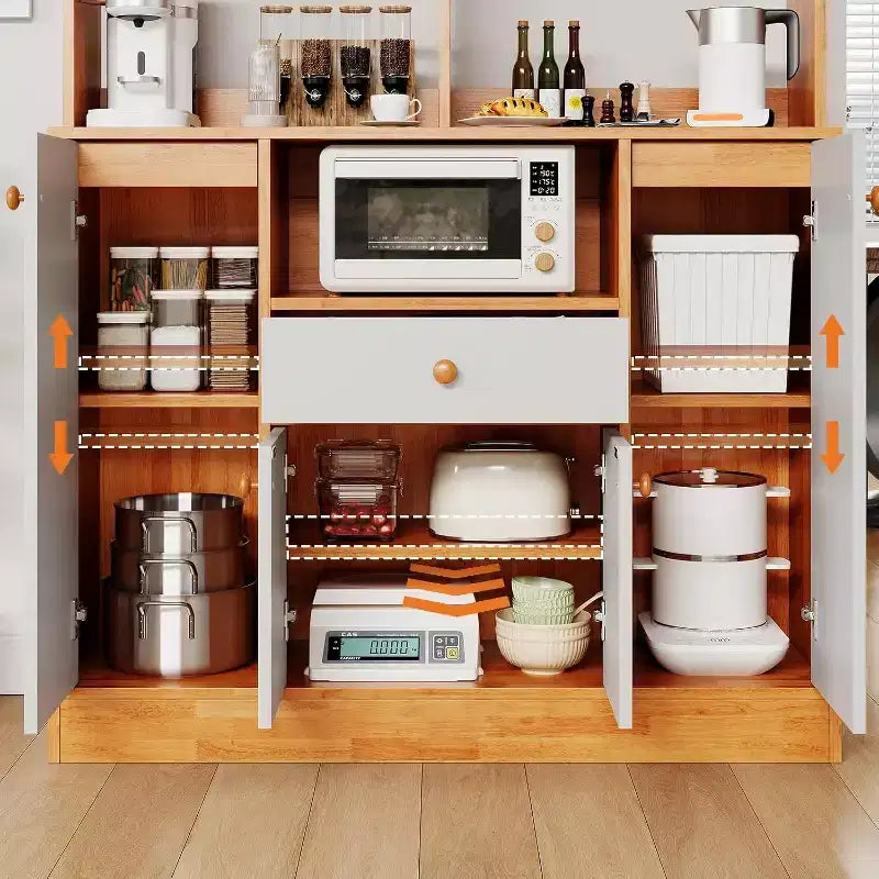 Acekool Petit Meuble Bar à Café de Ferme avec 4 Portes et Étagères Réglables, Buffet de Cuisine en Bois, Desserte de Rangement pour Salle à Manger en Café + Blanc