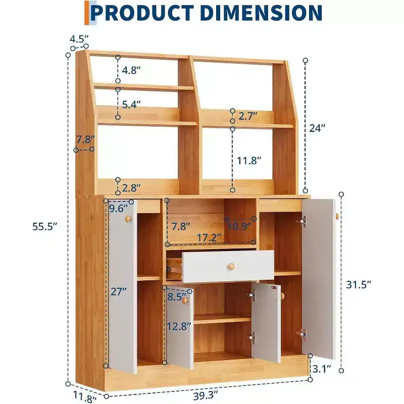 Acekool Petit Meuble Bar à Café de Ferme avec 4 Portes et Étagères Réglables, Buffet de Cuisine en Bois, Desserte de Rangement pour Salle à Manger en Café + Blanc