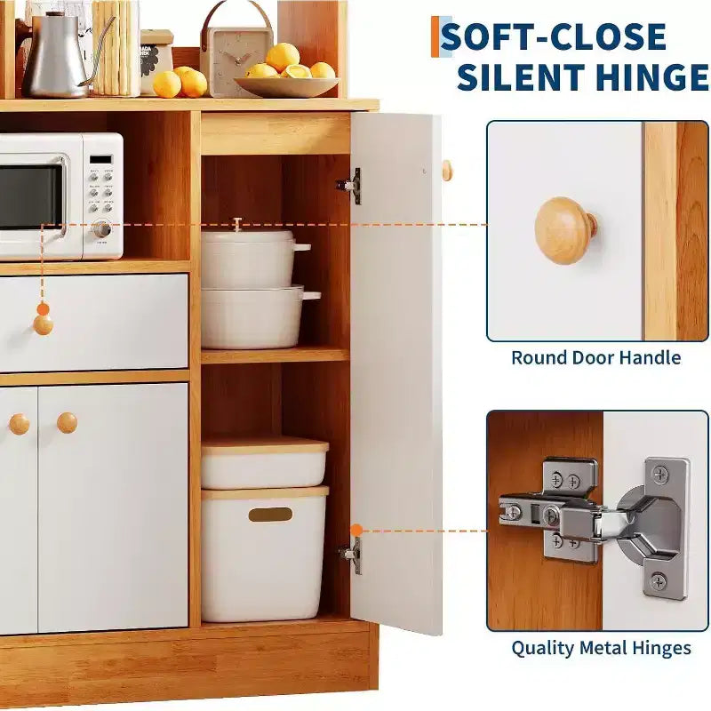 Acekool Petit Meuble Bar à Café de Ferme avec 4 Portes et Étagères Réglables, Buffet de Cuisine en Bois, Desserte de Rangement pour Salle à Manger en Café + Blanc