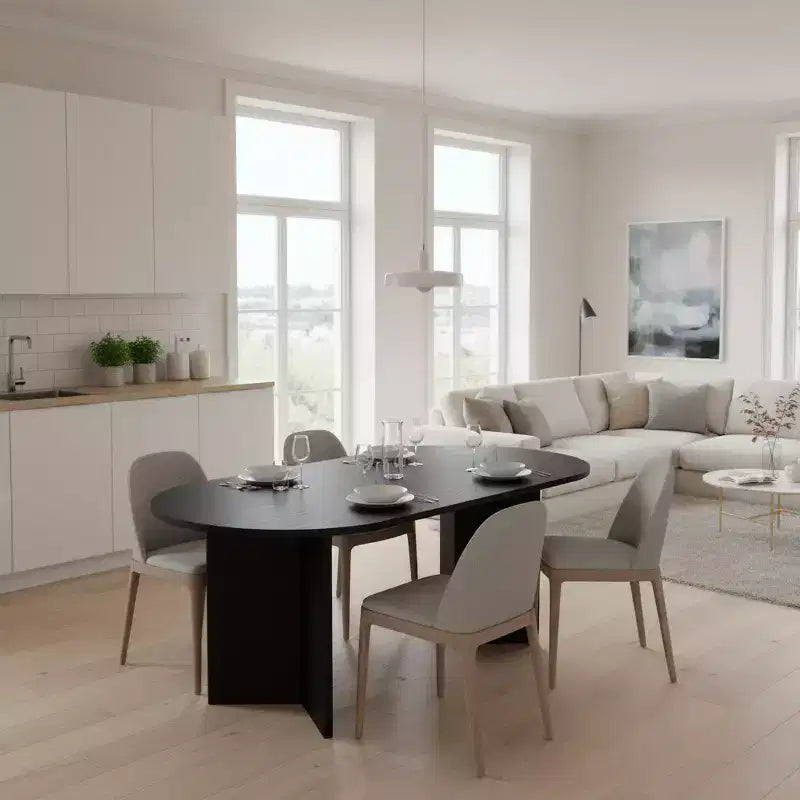 Table à manger ovale Homy Casa, finition bois noir, pièce maîtresse moderne et minimaliste