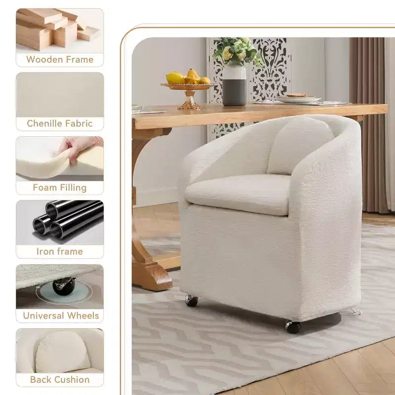 Fauteuil d'appoint pivotant moderne Homy Casa en chenille avec dossier arrondi et base à 360°, pour salon ou chambre à coucher, beige