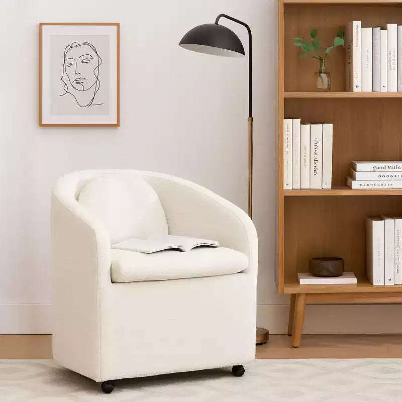 Fauteuil d'appoint pivotant moderne Homy Casa en chenille avec dossier arrondi et base à 360°, pour salon ou chambre à coucher, beige