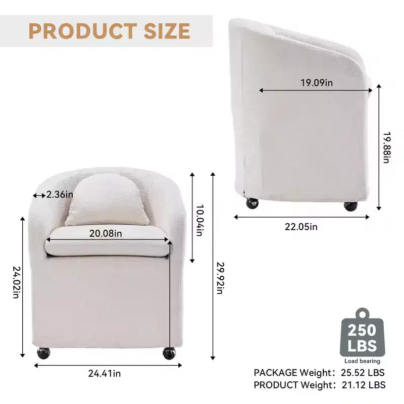 Fauteuil d'appoint pivotant moderne Homy Casa en chenille avec dossier arrondi et base à 360°, pour salon ou chambre à coucher, beige