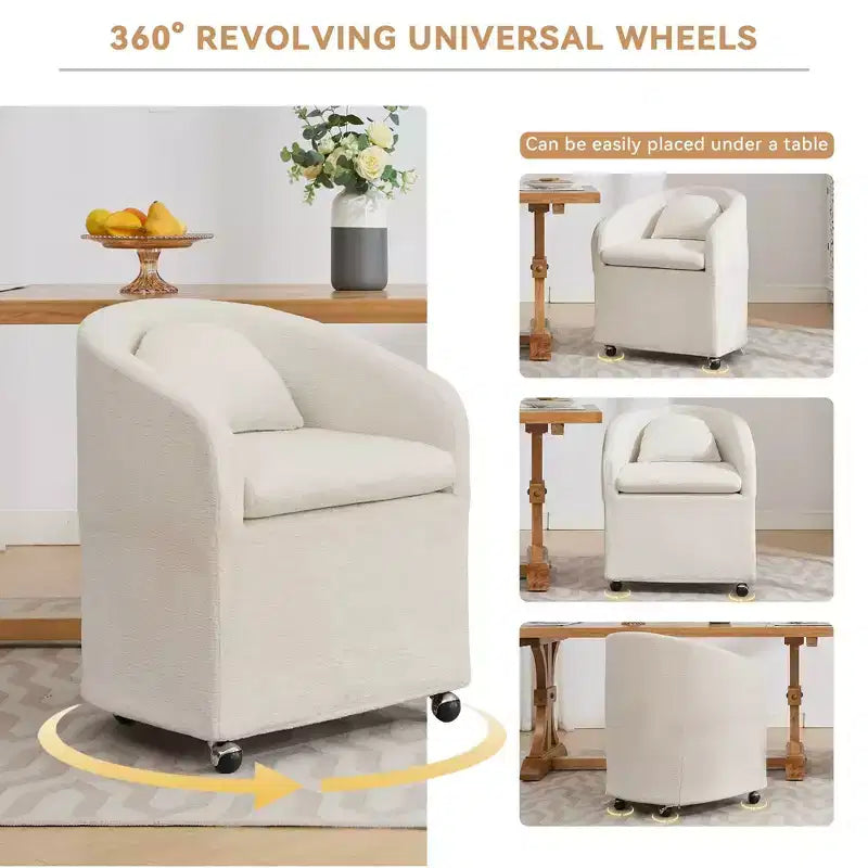 Fauteuil d'appoint pivotant moderne Homy Casa en chenille avec dossier arrondi et base à 360°, pour salon ou chambre à coucher, beige