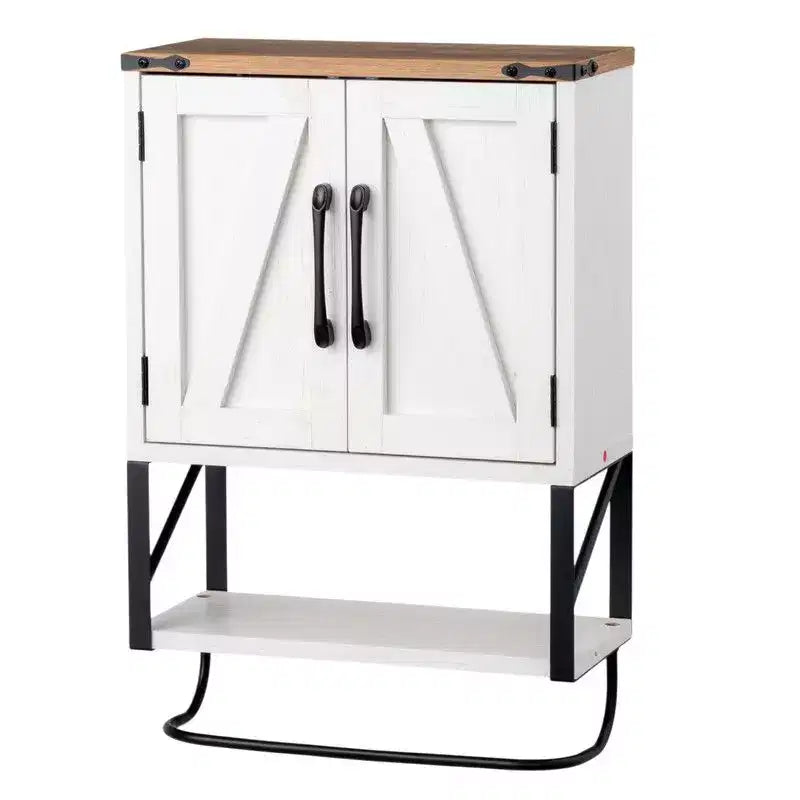 Meuble de salle de bain mural Karl Home avec barre porte-serviettes pour porte de grange