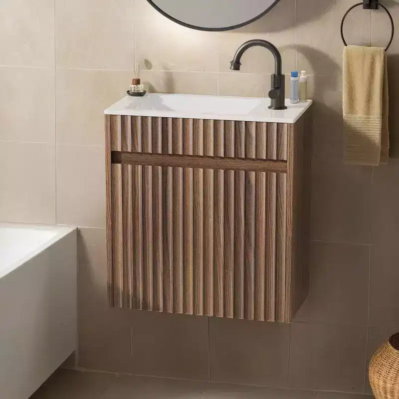 Meuble sous-vasque Karl Home 45 cm, noyer, à fixer au mur, sans vasque