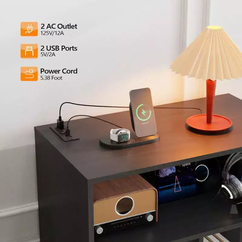 Meuble de rangement pour platine vinyle grande taille Karl Home avec lumières LED et station de charge