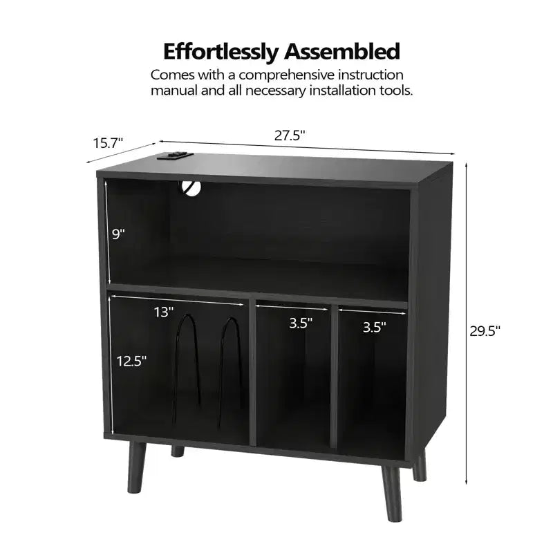 Meuble de rangement pour platine vinyle grande taille Karl Home avec lumières LED et station de charge