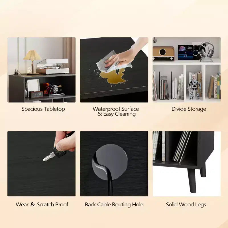 Meuble de rangement pour platine vinyle grande taille Karl Home avec lumières LED et station de charge