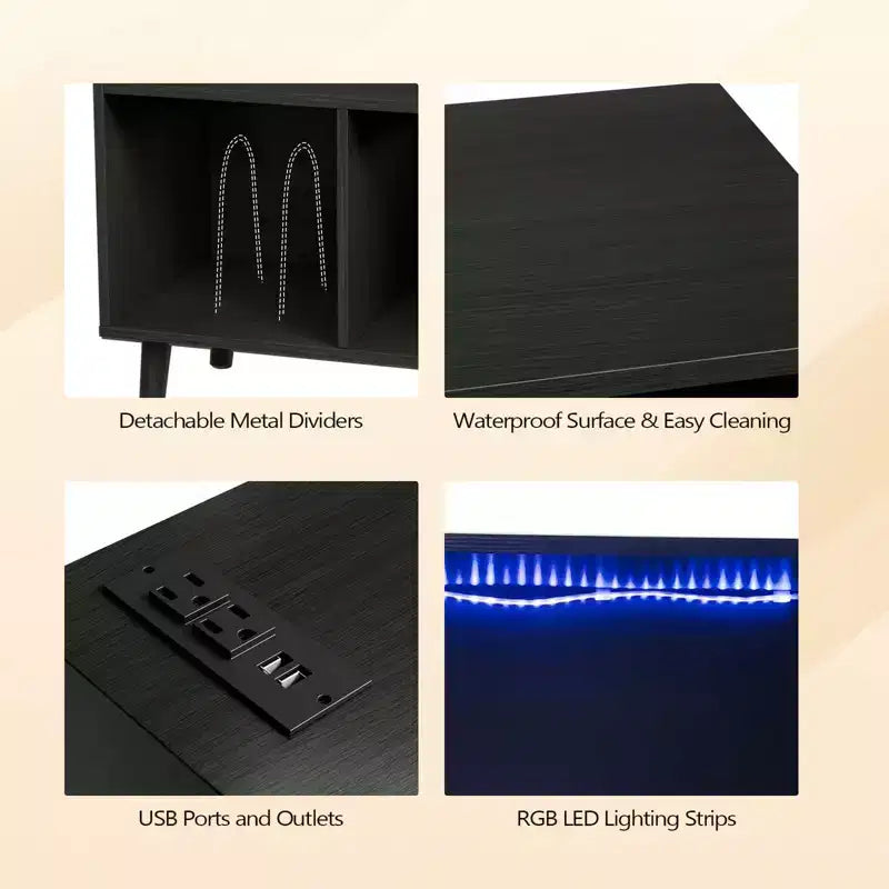Meuble de rangement pour platine vinyle grande taille Karl Home avec lumières LED et station de charge