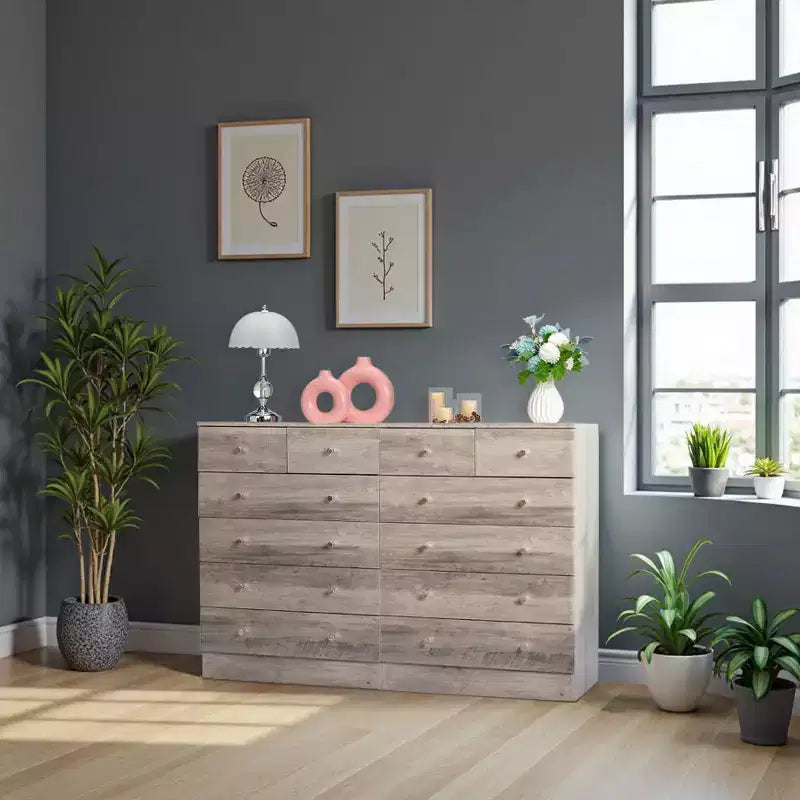 Commode 6 tiroirs Karl Home en panneaux de particules gris, 66 cm de largeur