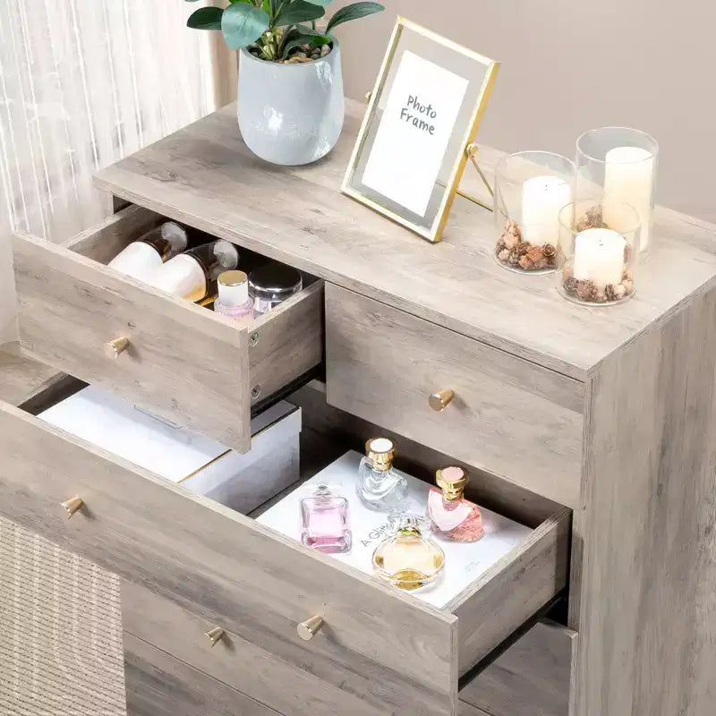 Commode 6 tiroirs Karl Home en panneaux de particules gris, 66 cm de largeur