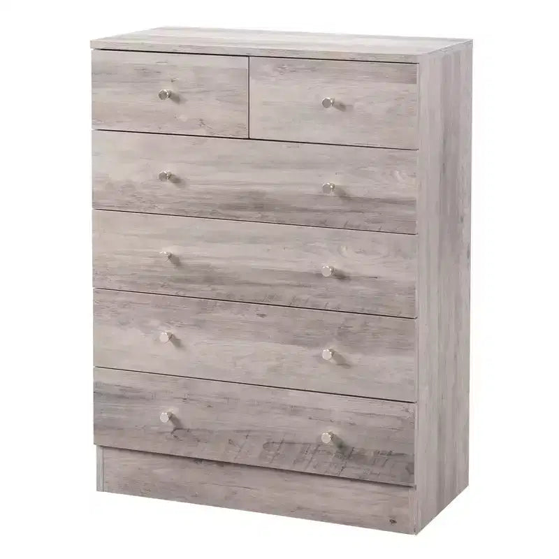 Commode 6 tiroirs Karl Home en panneaux de particules gris, 66 cm de largeur