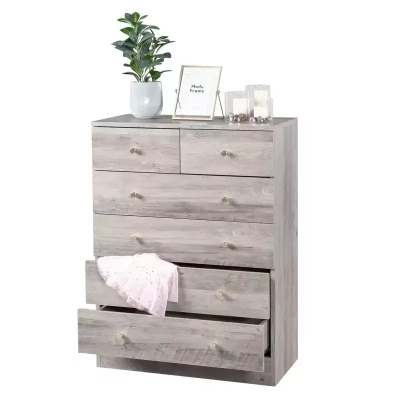 Commode 6 tiroirs Karl Home en panneaux de particules gris, 66 cm de largeur