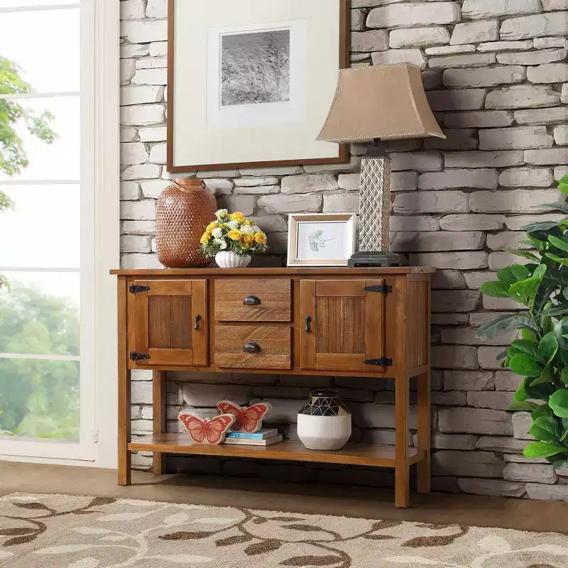 Console buffet de 48 pouces avec 2 tiroirs, placards et étagère inférieure, en bois, meuble buffet pour cuisine et salle à manger