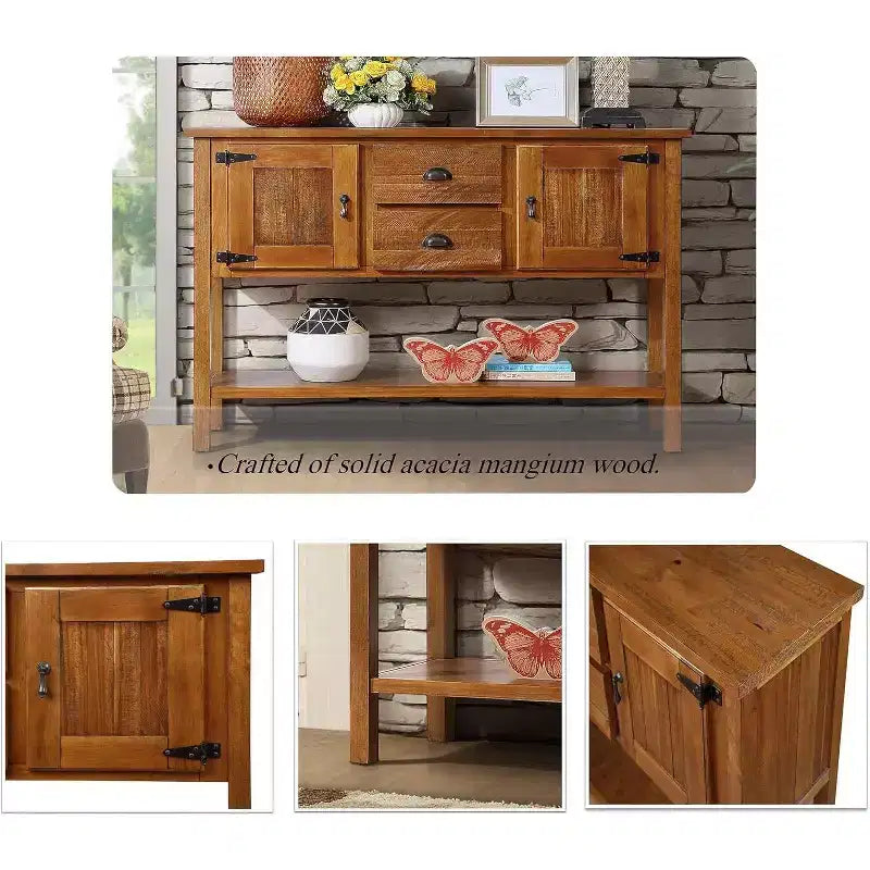 Console buffet de 48 pouces avec 2 tiroirs, placards et étagère inférieure, en bois, meuble buffet pour cuisine et salle à manger