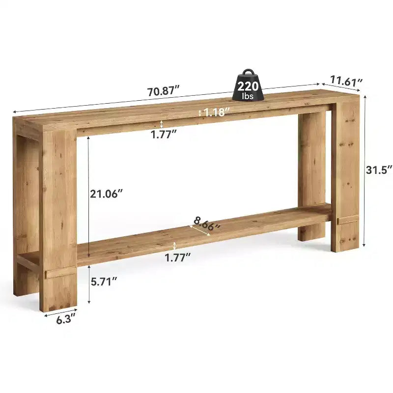 Table console Lantine de 70 pouces en bois massif, table de canapé de ferme à 2 niveaux pour l'arrière du canapé, pour le salon et le couloir, bois naturel