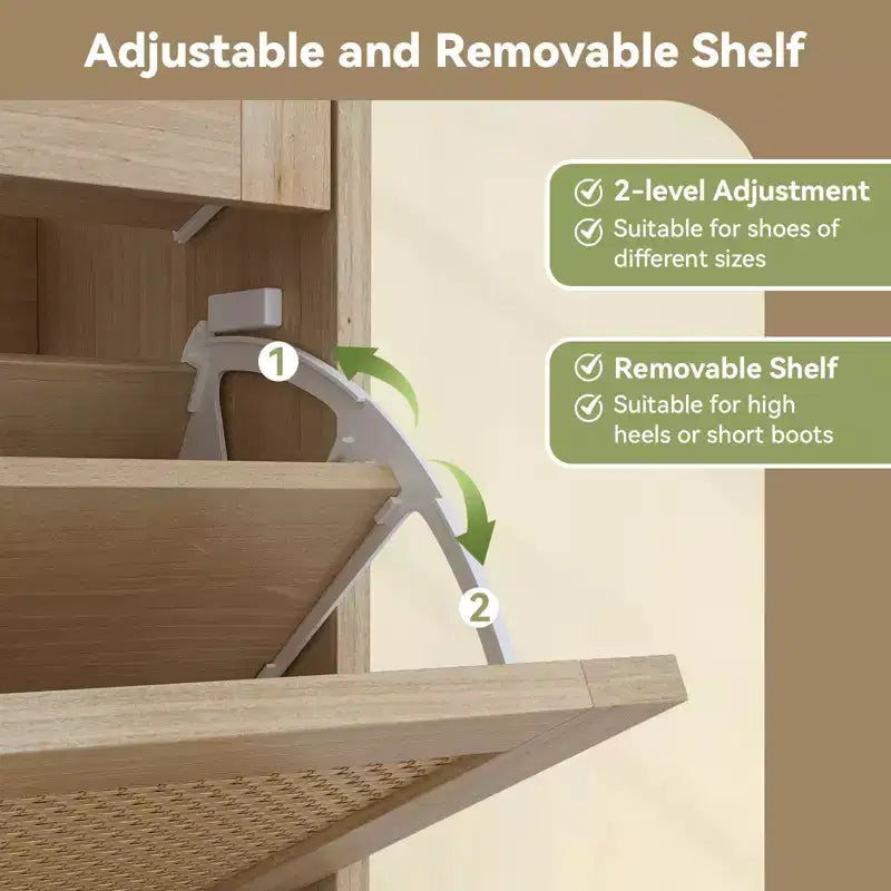 Meuble à chaussures en bois CuisinSmart avec 4 tiroirs basculants en rotin naturel et 2 tiroirs, rangement à chaussures dissimulé autoportant pour entrée, couloir, salon