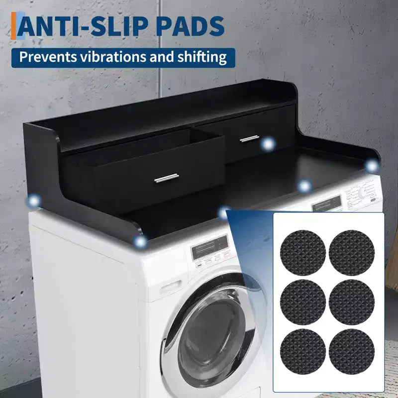 TROPOW Comptoir de Lave-linge Sèche-linge à 2 Niveaux Organisateur de Blanchisserie en Bois 54x27,55 avec Tiroirs et Patins Antidérapants (1-Pack)