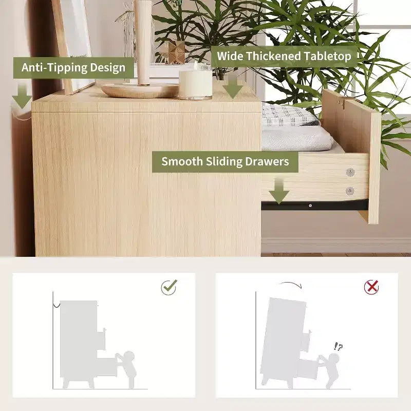 Acekool Commode de Rangement à 5 Tiroirs, Commode Canelée Moderne du Milieu du Siècle de 81 cm de Haut, Commode en Chêne pour Chambre, Salon, Couloir