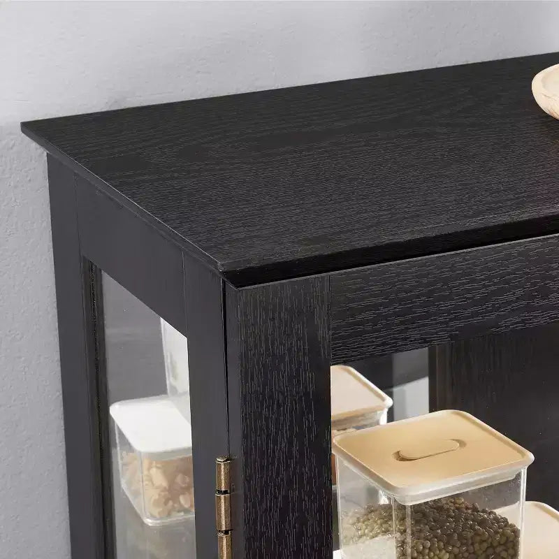 Vitrine élégante en verre lumineux - Meuble de rangement en bois pour le salon, la cuisine et le cellier - Idéale pour le vin, les jouets et les objets de collection - Noir