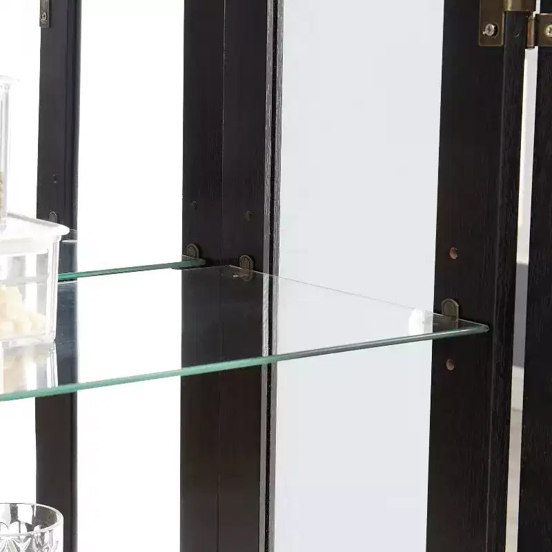 Vitrine élégante en verre lumineux - Meuble de rangement en bois pour le salon, la cuisine et le cellier - Idéale pour le vin, les jouets et les objets de collection - Noir