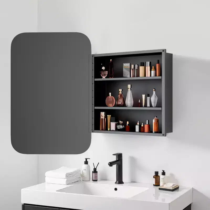 MAYEERTY Armoire de toilette rectangulaire moderne 61 x 41 cm, miroir mural encadré de métal avec rangement, noir