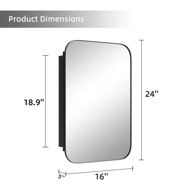 MAYEERTY Armoire de toilette rectangulaire moderne 61 x 41 cm, miroir mural encadré de métal avec rangement, noir