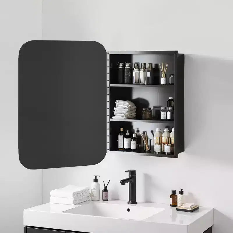 MAYEERTY 24 x 16in Armoires à pharmacie rectangulaires modernes pour salle de bain, Miroir mural encadré en métal avec rangement, Or
