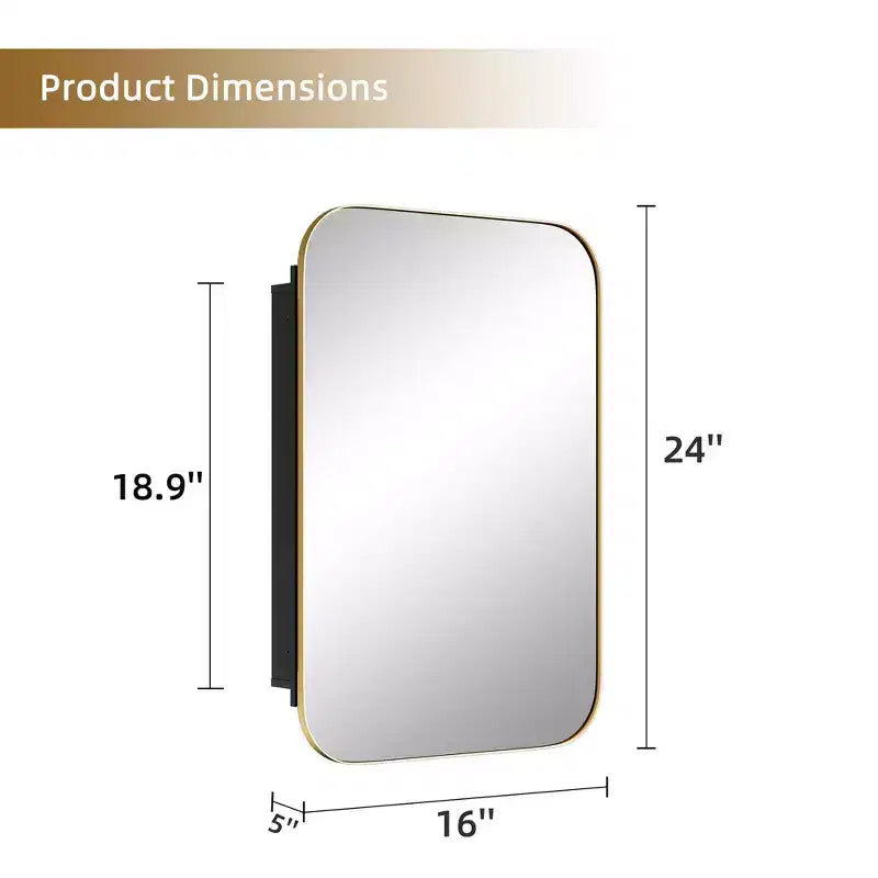 MAYEERTY 24 x 16in Armoires à pharmacie rectangulaires modernes pour salle de bain, Miroir mural encadré en métal avec rangement, Or