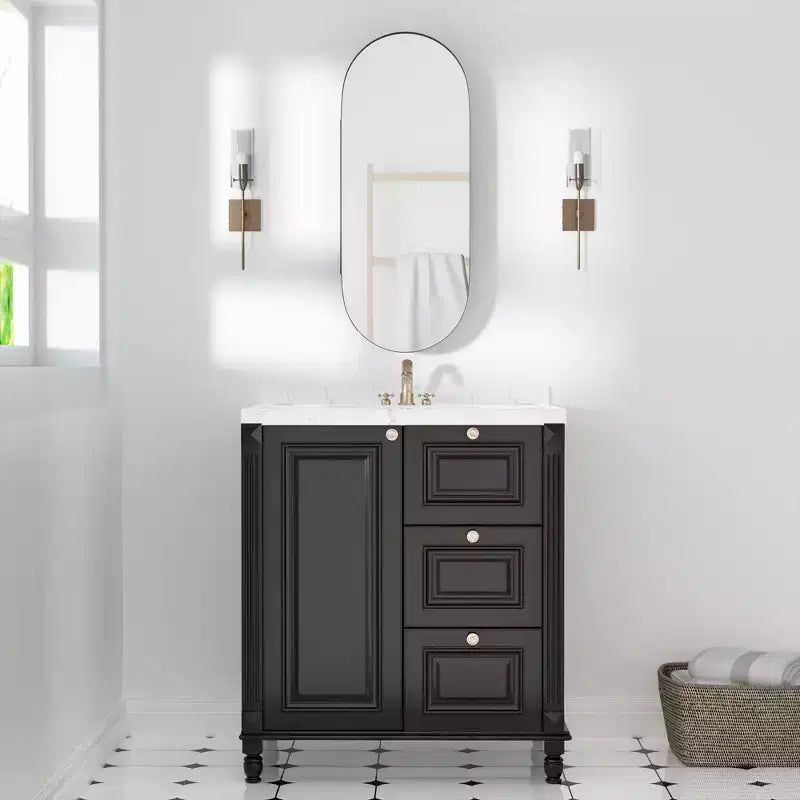 MAYEERTY 32 x 16 po Armoires à pharmacie modernes ovales pour salle de bain, Miroir mural encadré en métal avec rangement, Noir