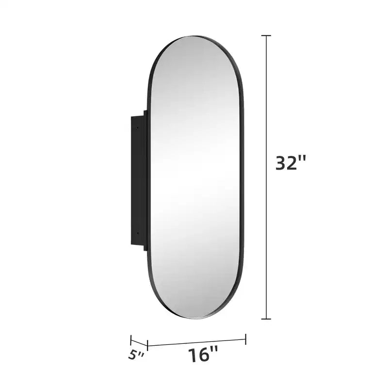 MAYEERTY 32 x 16 po Armoires à pharmacie modernes ovales pour salle de bain, Miroir mural encadré en métal avec rangement, Noir