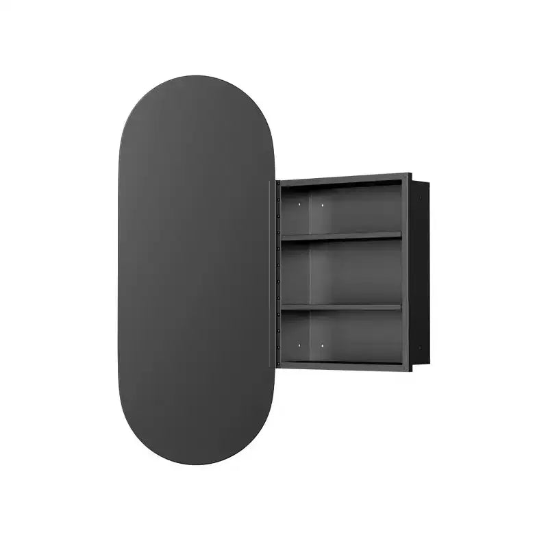 MAYEERTY 32 x 16 po Armoires à pharmacie modernes ovales pour salle de bain, Miroir mural encadré en métal avec rangement, Noir