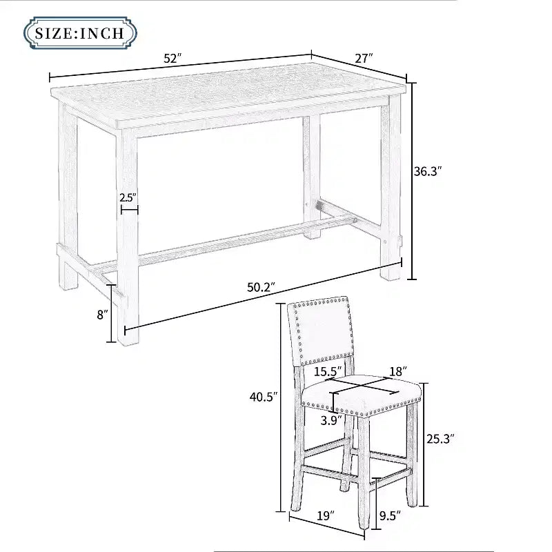 Ensemble de salle à manger GDFStudio Mark 5 pièces hauteur comptoir avec table élégante et chaises rembourrées