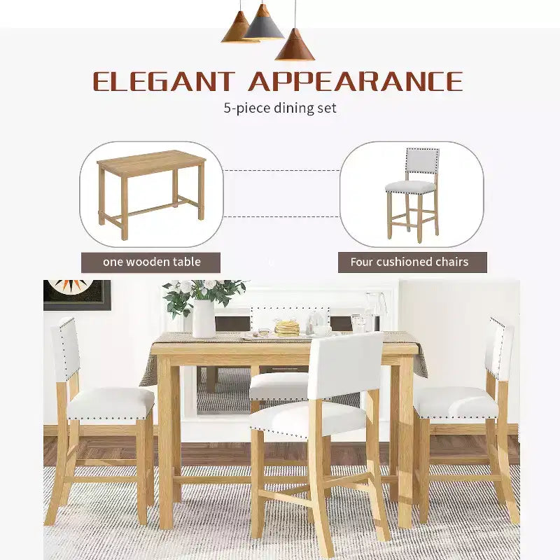 Ensemble de salle à manger GDFStudio Mark 5 pièces hauteur comptoir avec table élégante et chaises rembourrées