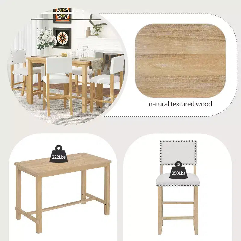 Ensemble de salle à manger GDFStudio Mark 5 pièces hauteur comptoir avec table élégante et chaises rembourrées