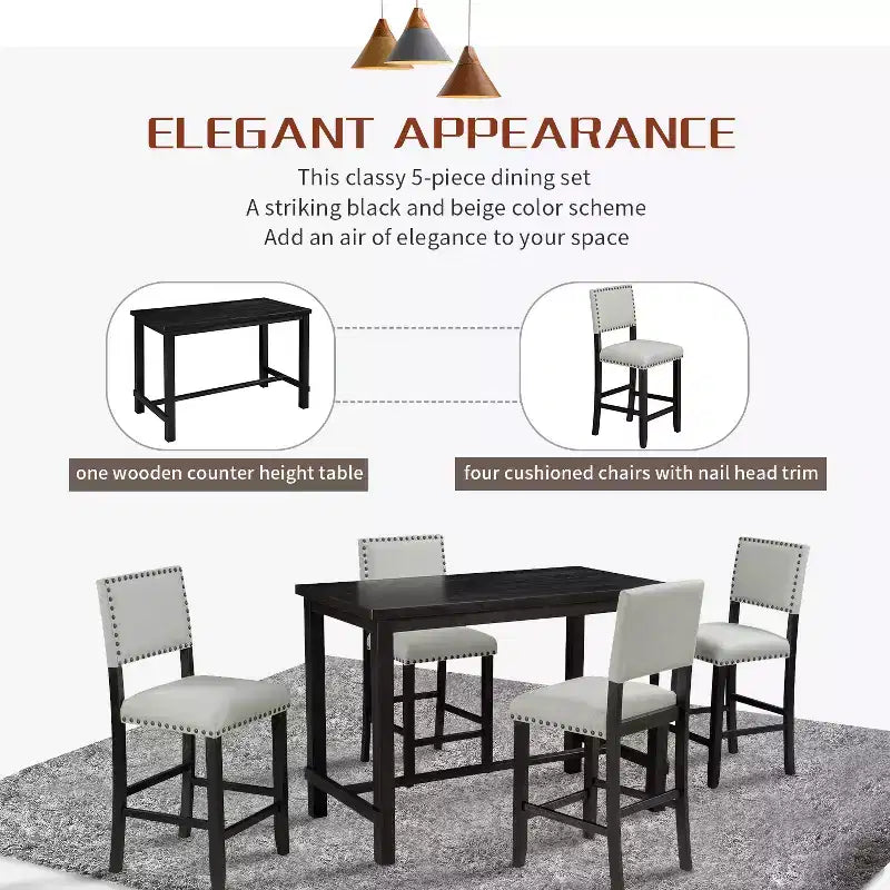 Ensemble de salle à manger GDFStudio Mark 5 pièces hauteur comptoir avec table élégante et chaises rembourrées