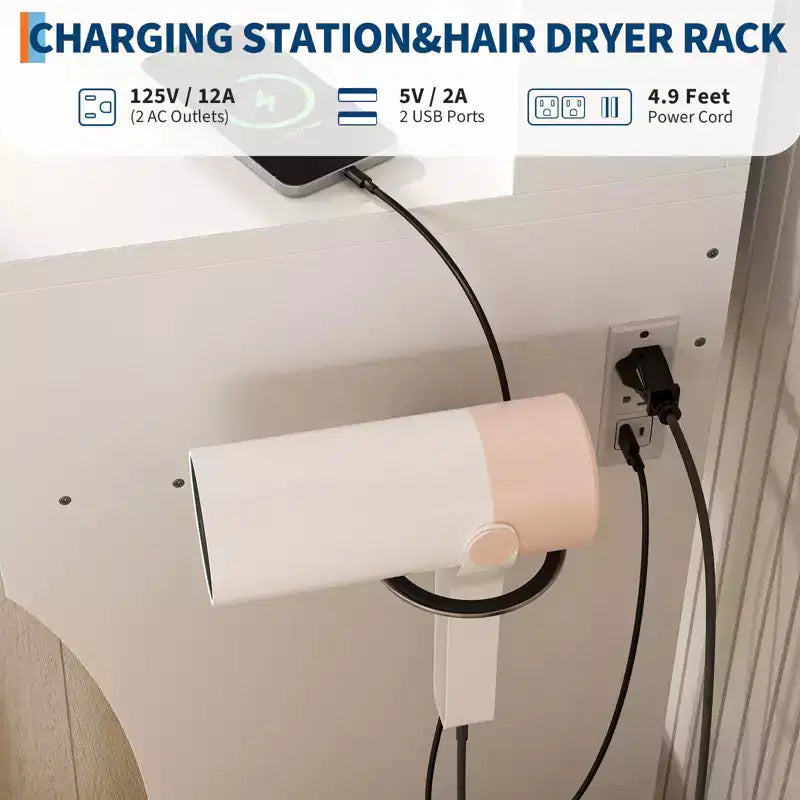 Coiffeuse avec miroir, table de maquillage avec tiroirs, tabouret, meuble de maquillage en bois