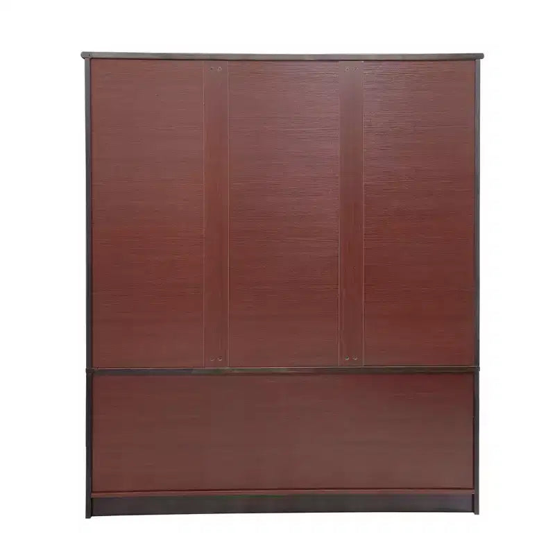 Keloyid Seusar Armoire bois noir brunâtre 156 cm avec 4 tiroirs, 2 miroirs, tringle à vêtements et étagères
