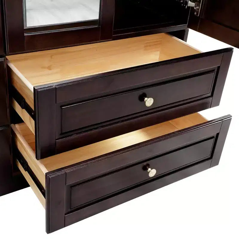 Keloyid Seusar Armoire bois noir brunâtre 156 cm avec 4 tiroirs, 2 miroirs, tringle à vêtements et étagères