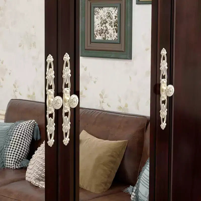 Keloyid Seusar Armoire bois noir brunâtre 156 cm avec 4 tiroirs, 2 miroirs, tringle à vêtements et étagères